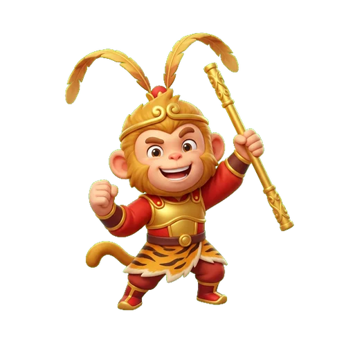 The smiling Monkey King in golden armour, ready for an adventure.
