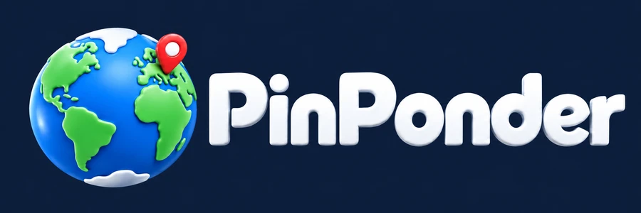 PinPonder logo — a cartoon globe with a red map pin.